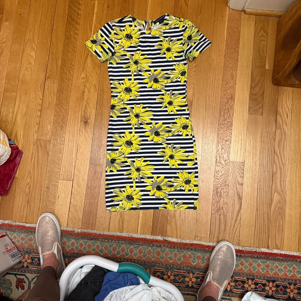 French Connection Yellow Floral Dress with Stripes